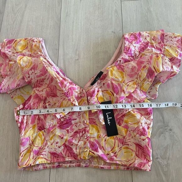 Lulu's Pink and Yellow Floral Ruffle Top - Picture 2 of 6